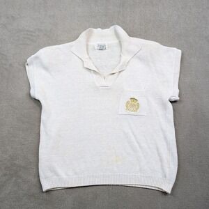 Margules Vintage Preppy Knit Sweater Vest Small White Ramie Cotton Crest Crest